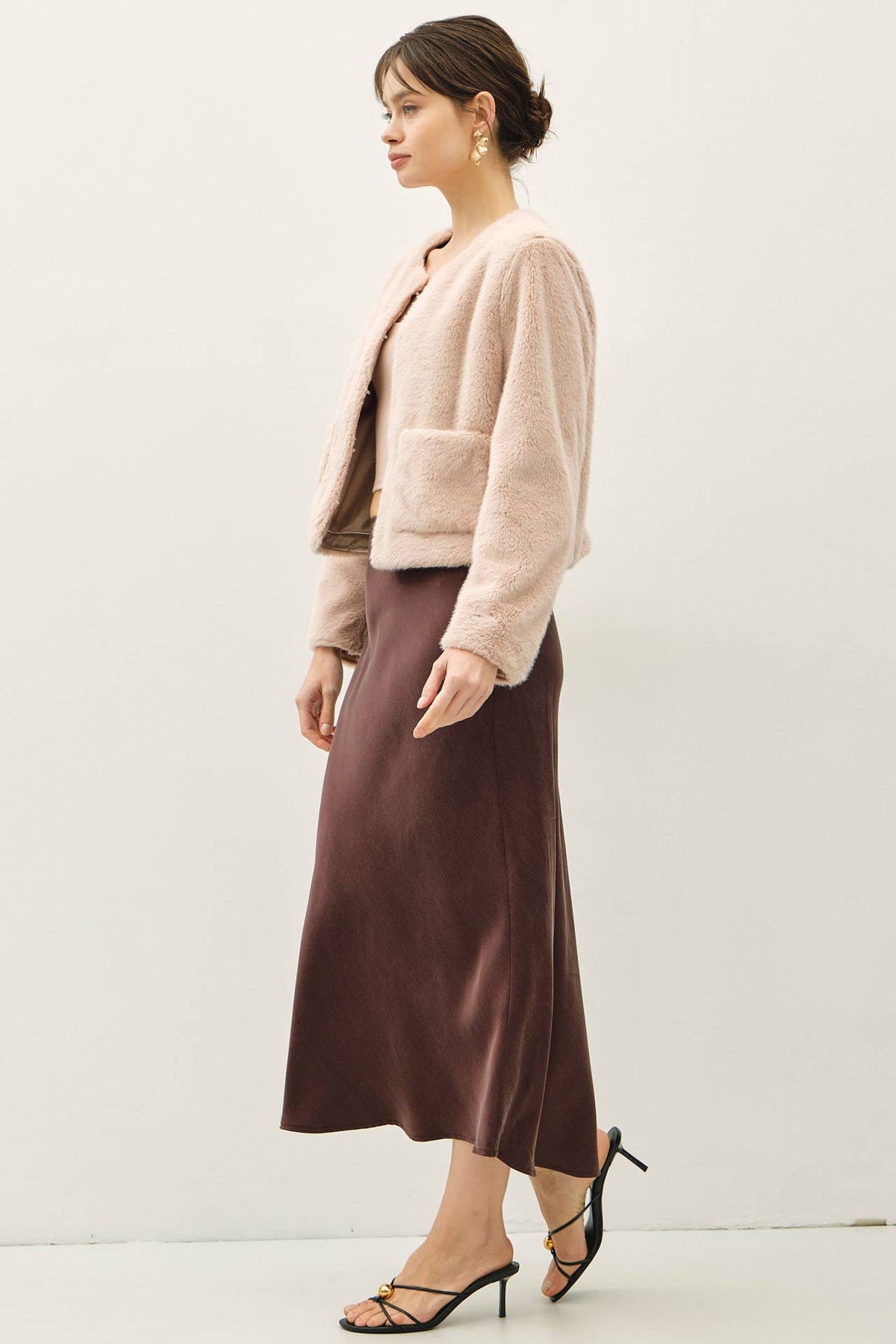 Silky Suede Feel Midi Skirt