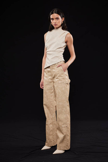 Asymmetric Pleather Mock Neck Sleeveless Top