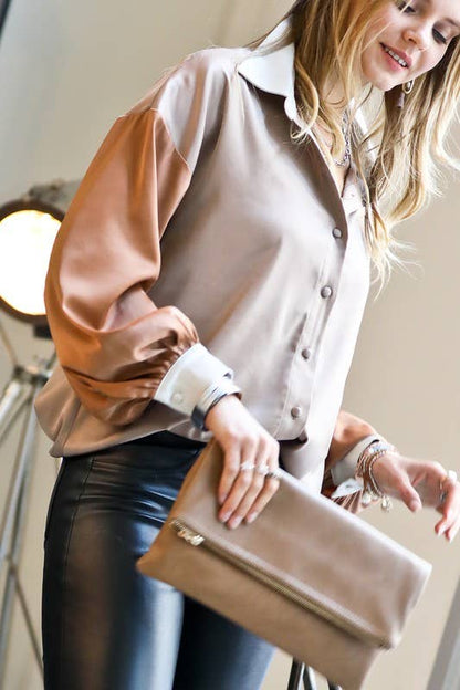 Color Block Puff Sleeve Top