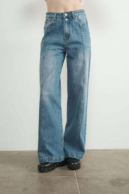 Seam Detail High Waist Wide Leg Jeans
