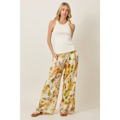 Skylar Rose - Floral Wide-Leg Pants with Elastic Waistband & Pockets