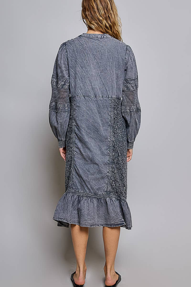 Vintage Pintuck Ruffle Washed Boho Dress