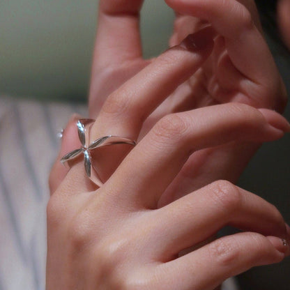 Minimalist Cross Flower Ring-Sterling Silver-Adjustable