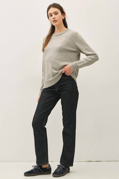 Crew Neck Pullover Exposed Seam Knit Sweater