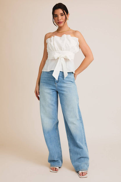 Strapless Ruffled Tulle Top