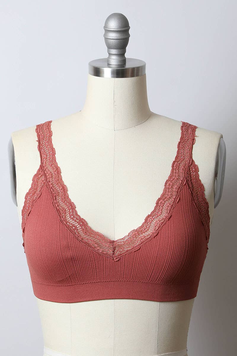 Leto Accessories - Lace Trim Padded Bralette - Romantic Lace Trim