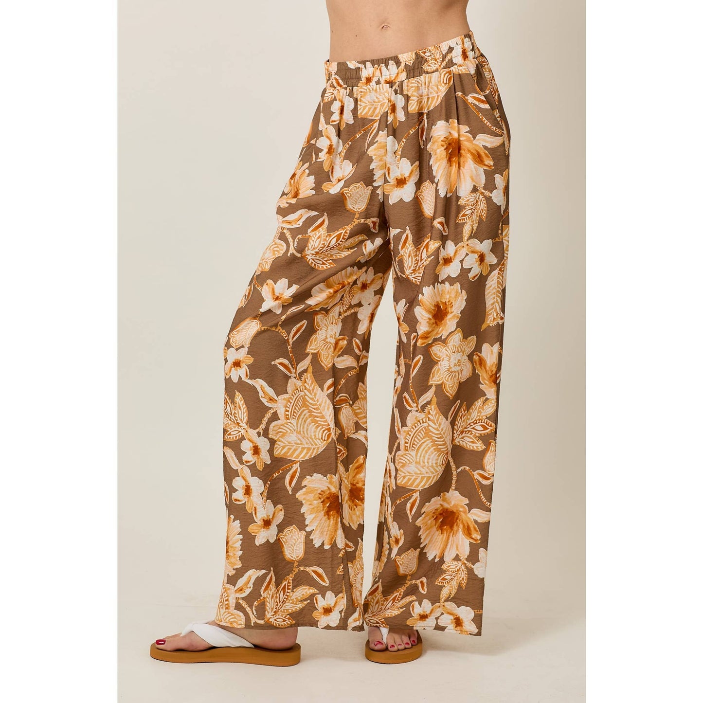 Skylar Rose - Floral Print Wide Leg Pants With Pockets