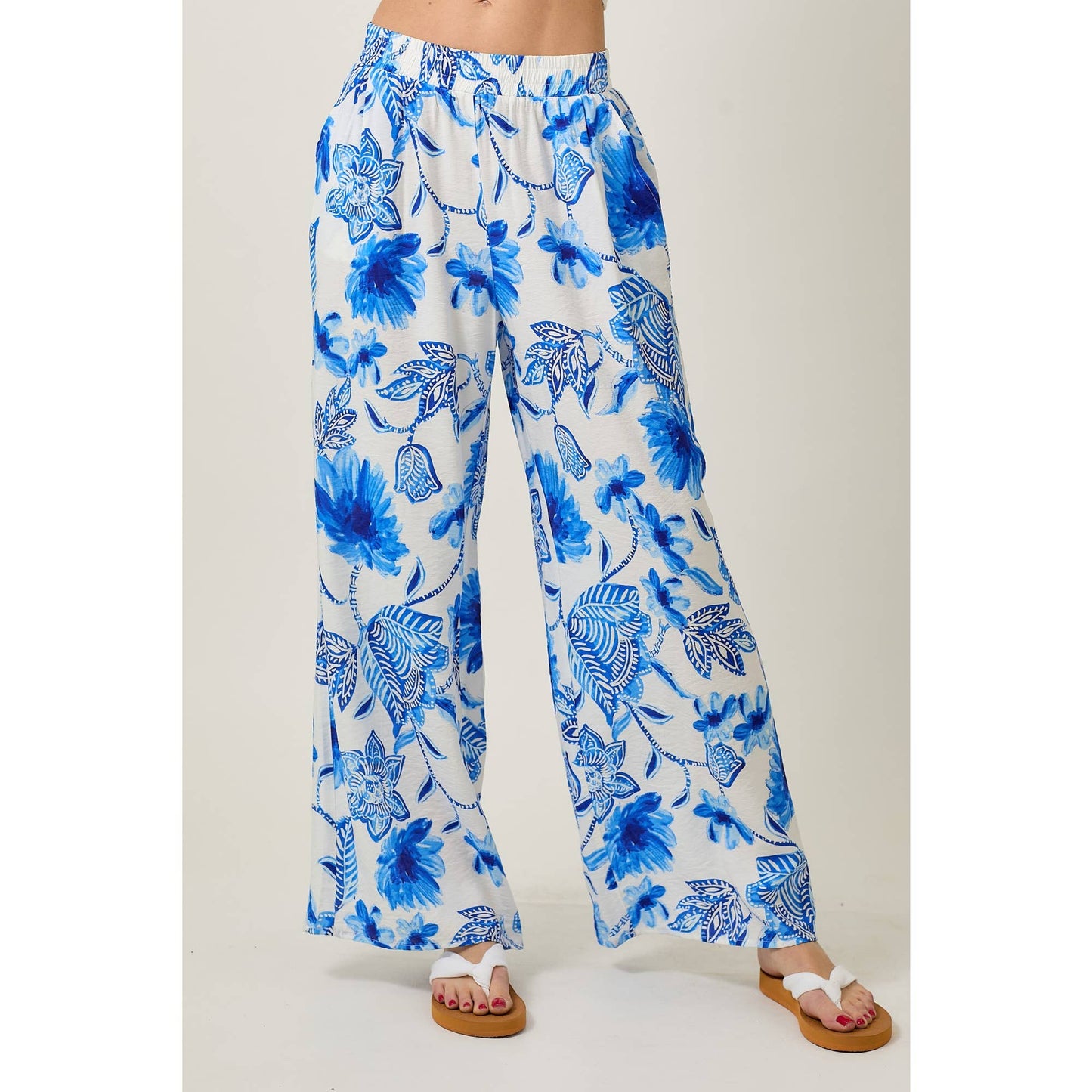 Skylar Rose - Floral Print Wide Leg Pants With Pockets
