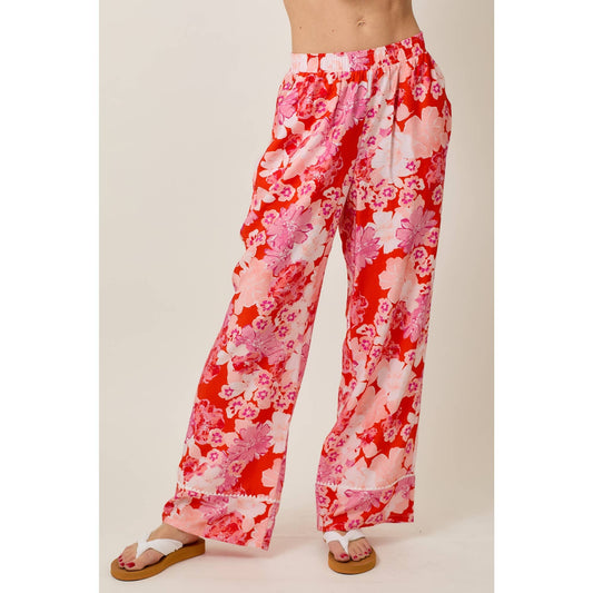 Skylar Rose - Floral Print Elastic Waistband Wide Leg Pants