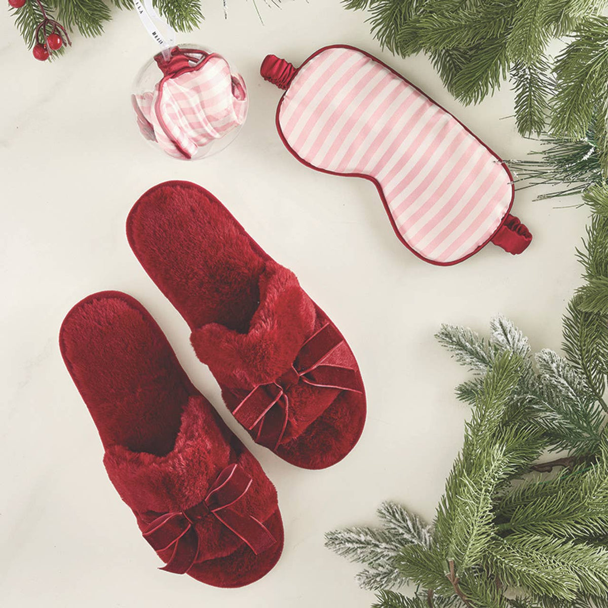 Burgundy Bow Slippers