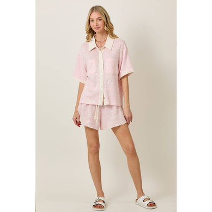 Skylar Rose - Knit Collar Short Sleeve Set With Contrast Detail
