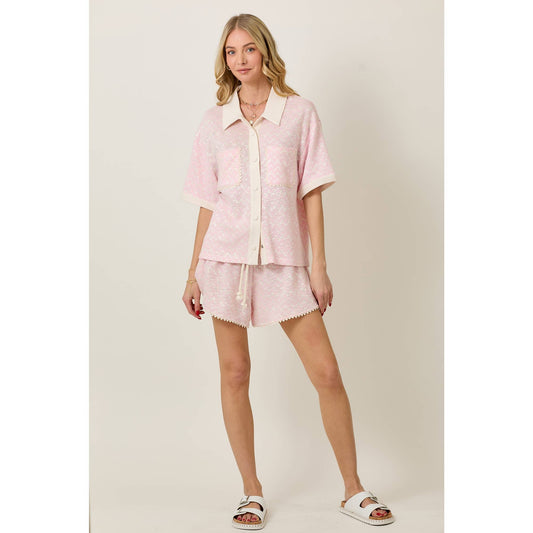 Skylar Rose - Knit Collar Short Sleeve Set With Contrast Detail