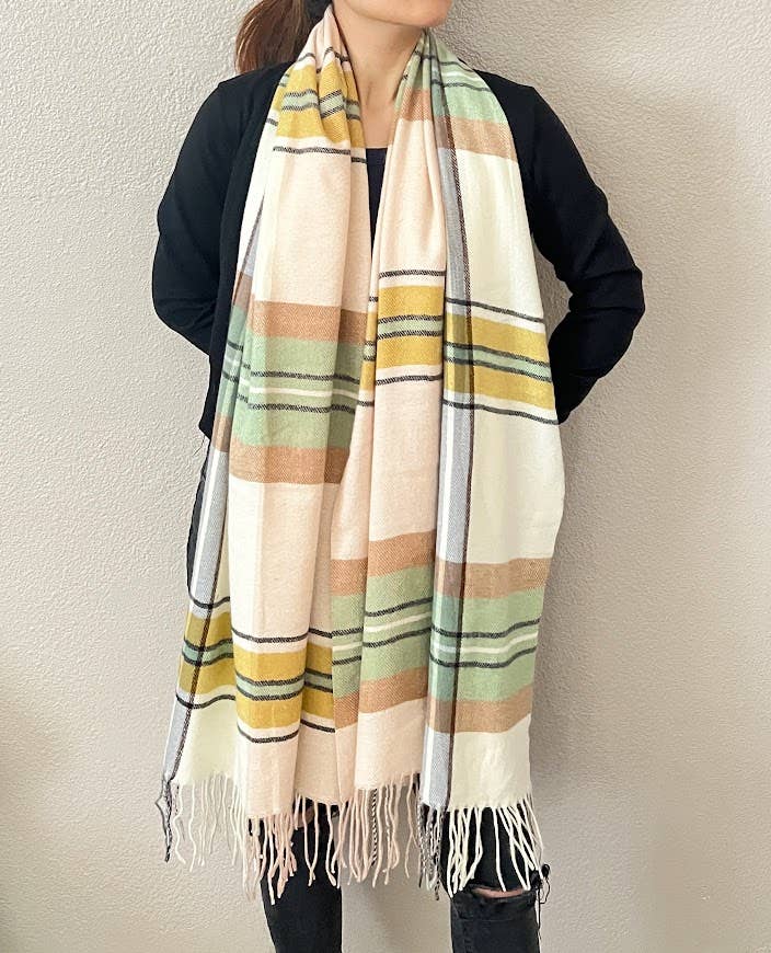 Plaid Fringe Cashmere Ultra Soft Scarf