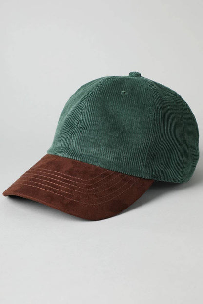Two-Tone Corduroy with Suede Visor Baseball Cap