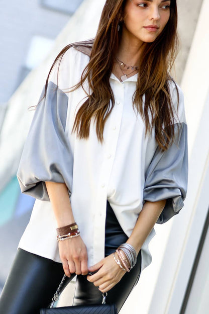 Color Block Puff Sleeve Top