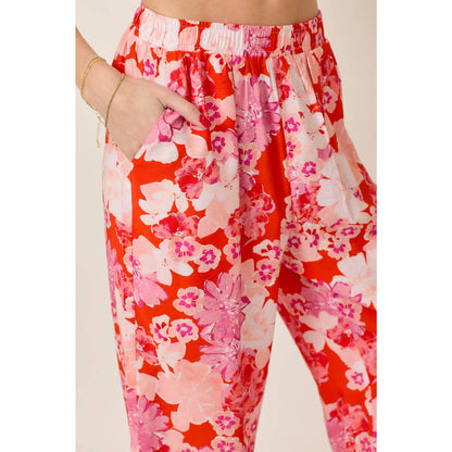 Skylar Rose - Floral Print Elastic Waistband Wide Leg Pants