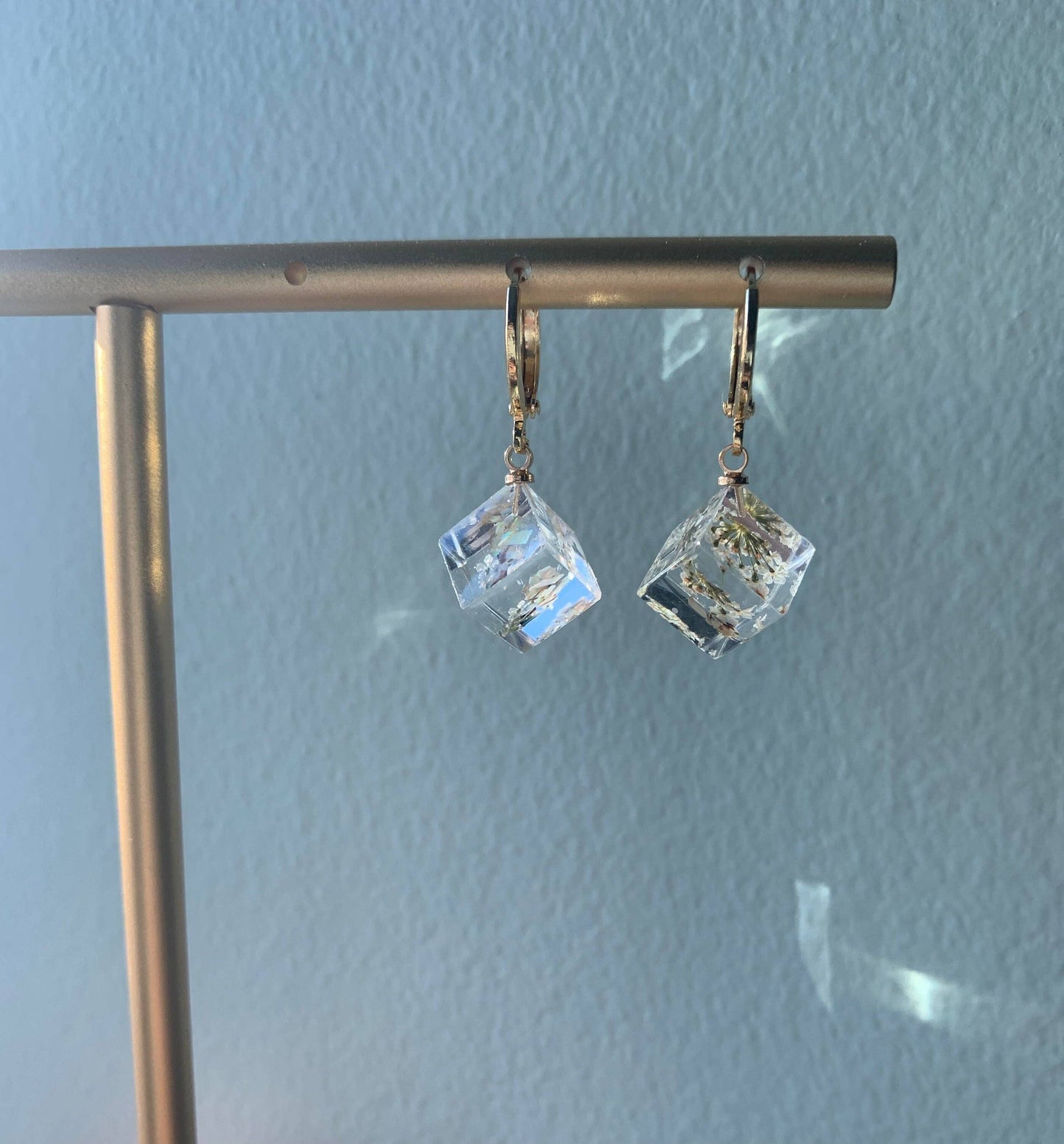 Unique Preserved Dandelion Cube Earrings