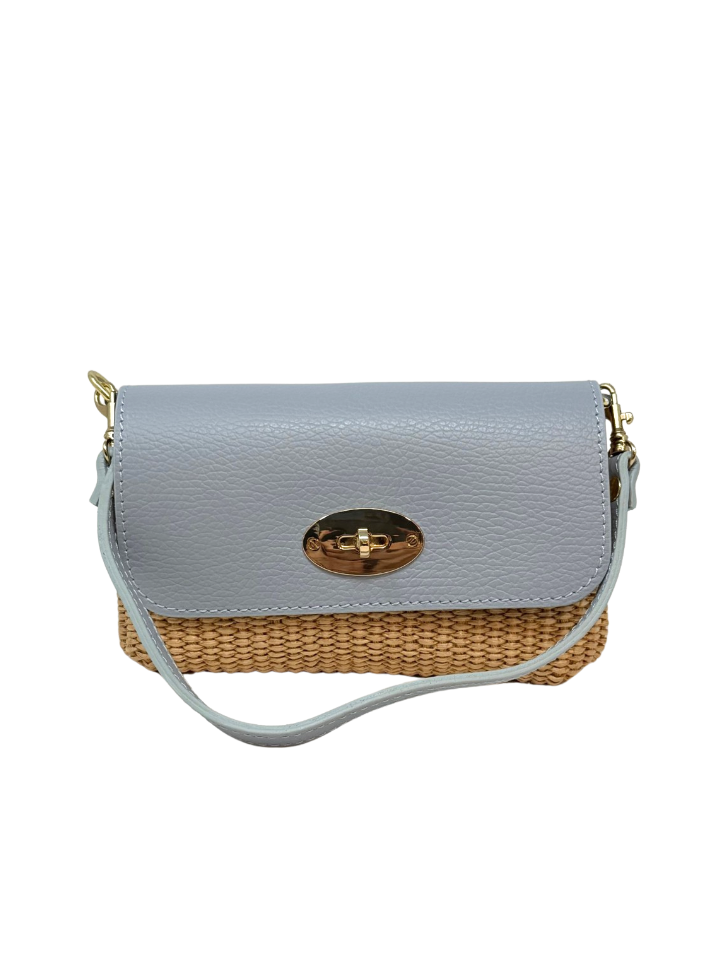 Leather Bamboo Clasp & Raffia Crossbody Bag