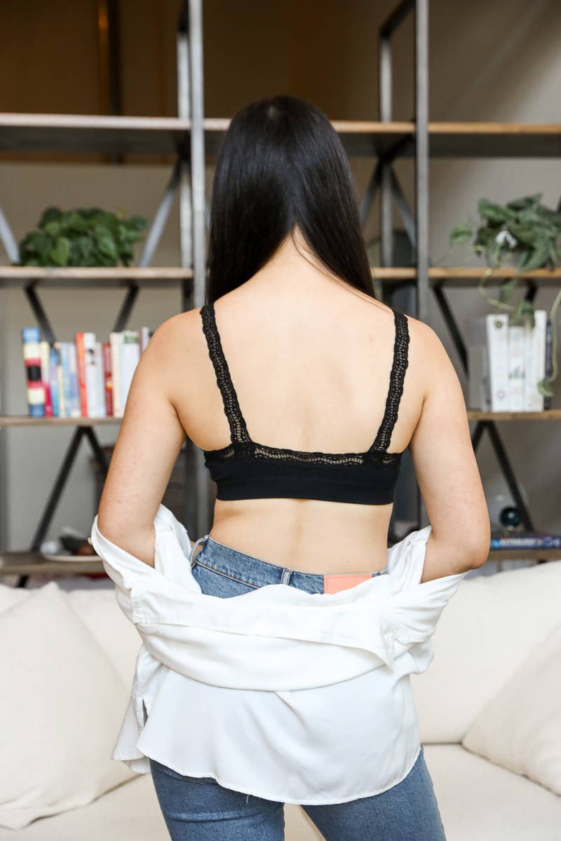 Leto Accessories - Lace Trim Padded Bralette - Romantic Lace Trim