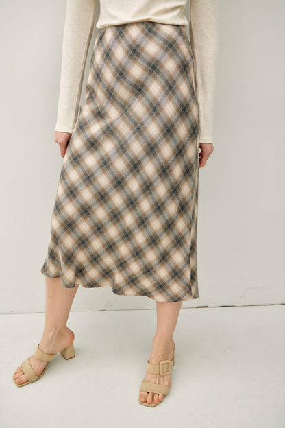 Tartan Plaid Flowy Midi Skirt