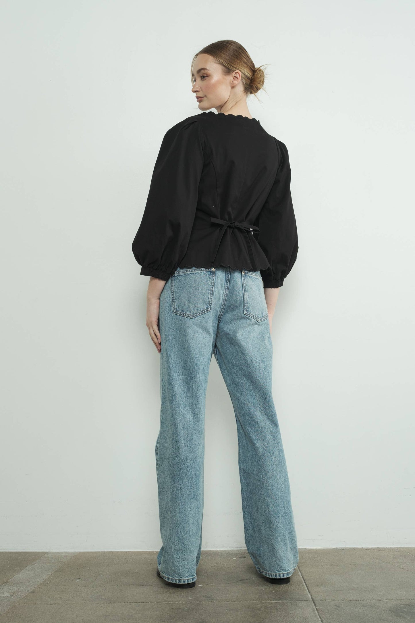 Square Neck Scallop Edge Hemline Blouse