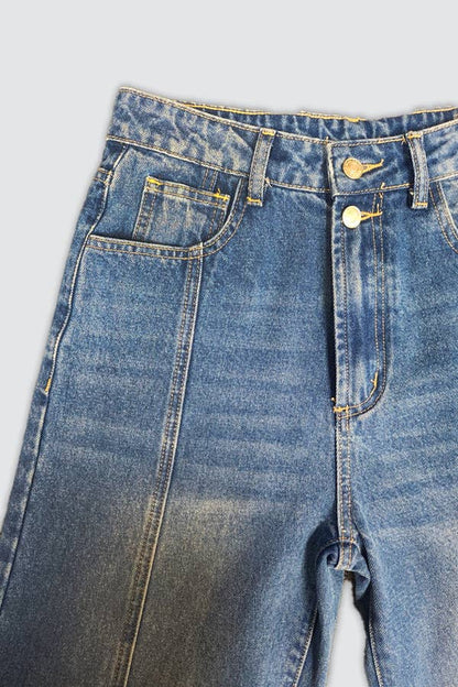 Seam Detail High Waist Wide Leg Jeans