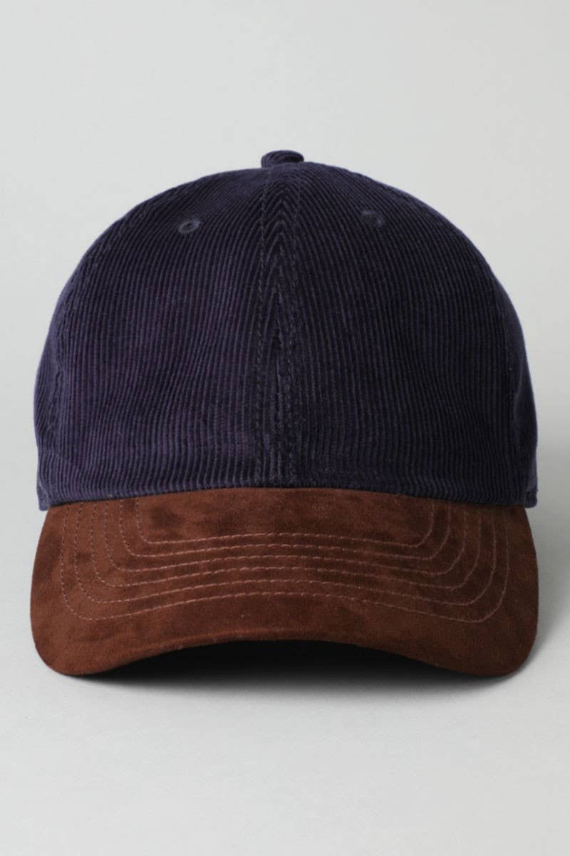 Two-Tone Corduroy with Suede Visor Baseball Cap
