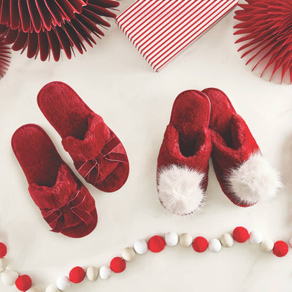 Burgundy Bow Slippers