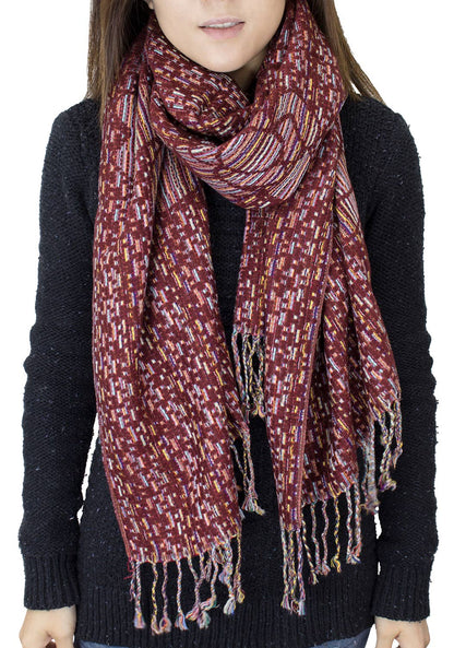 Burgundy Knit Camellia Retro Cashmere Blend Wrap Scarf