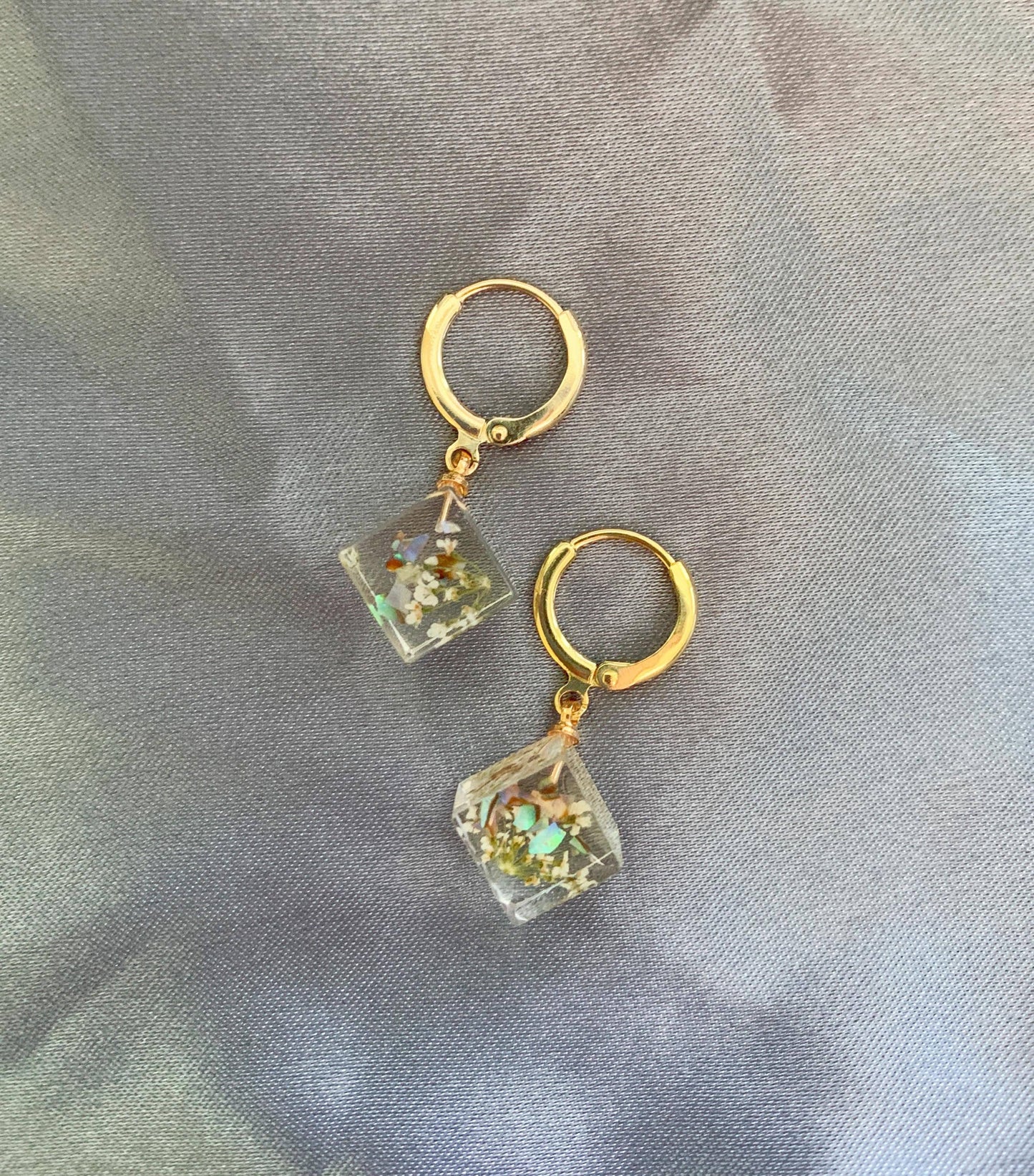 Unique Preserved Dandelion Cube Earrings