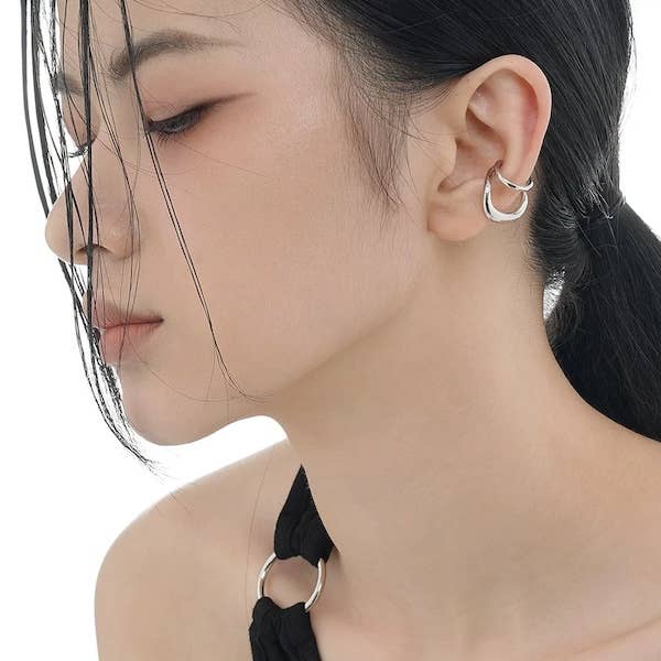 Double Line Golden & Silver Ear Cuff-One Piece