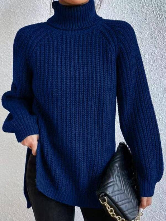 Turtle Neck Pullover With Side Slit Sweater