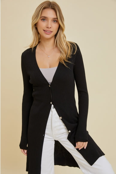 Black Ribbed Duster Cardigan