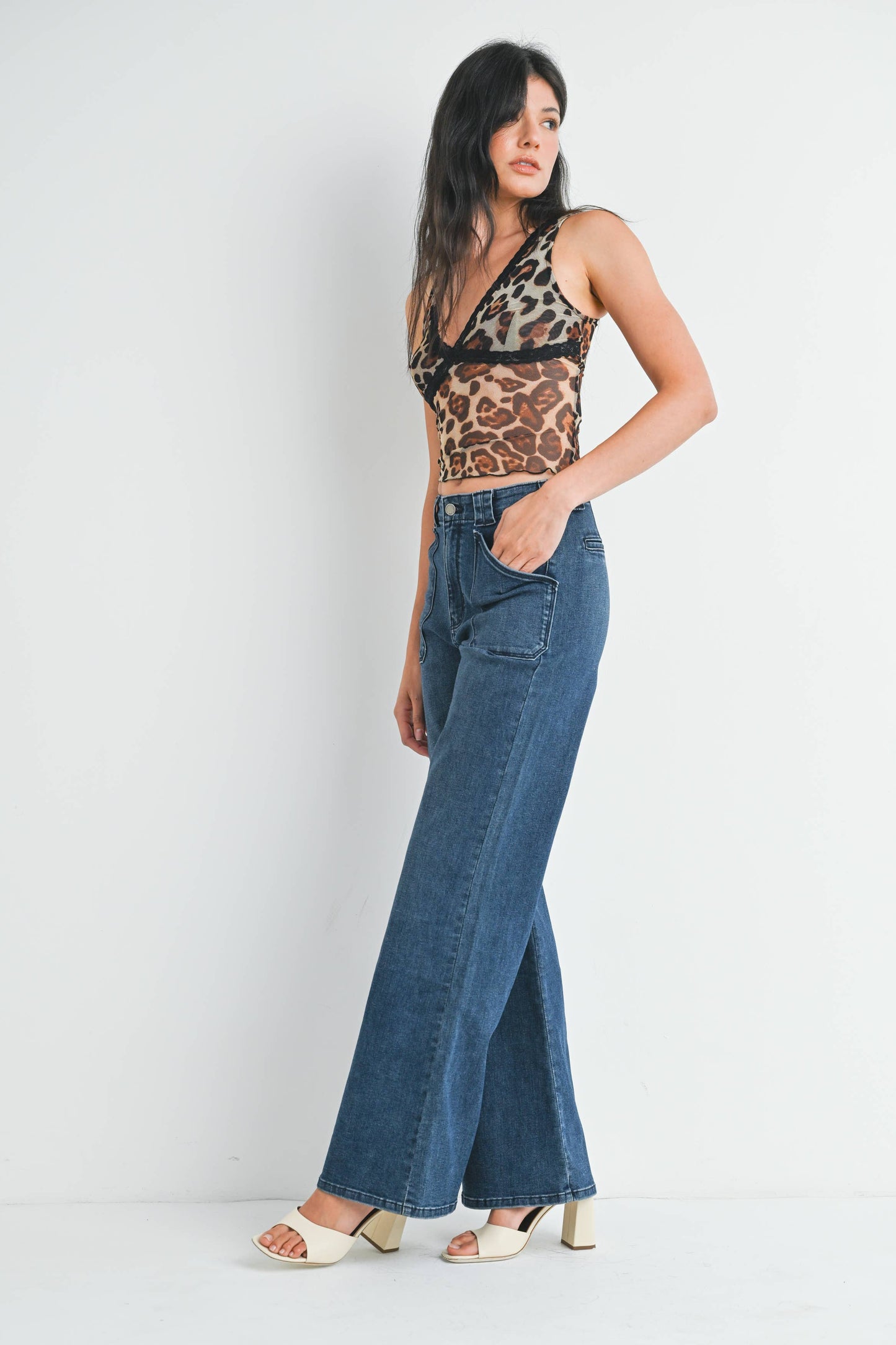 JBD - Patch Pocket Wide Leg Flare - DARK DENIM - DP782
