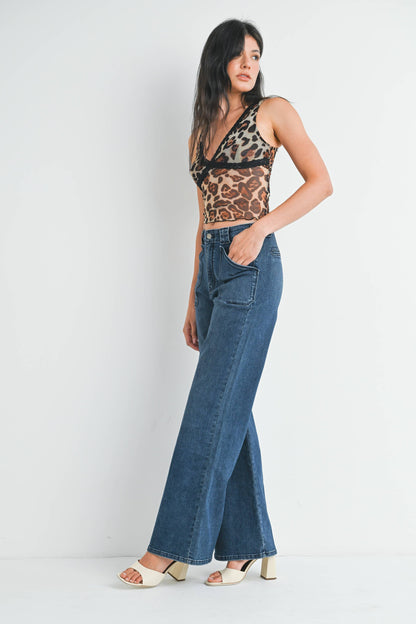 JBD - Patch Pocket Wide Leg Flare - DARK DENIM - DP782