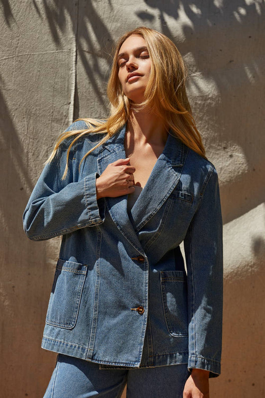 Brandi Double Breasted Denim Blazer Jacket