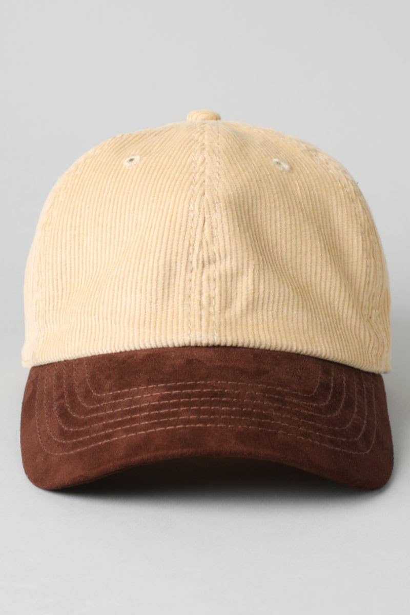 Two-Tone Corduroy with Suede Visor Baseball Cap