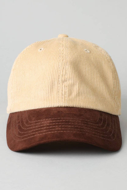 Two-Tone Corduroy with Suede Visor Baseball Cap