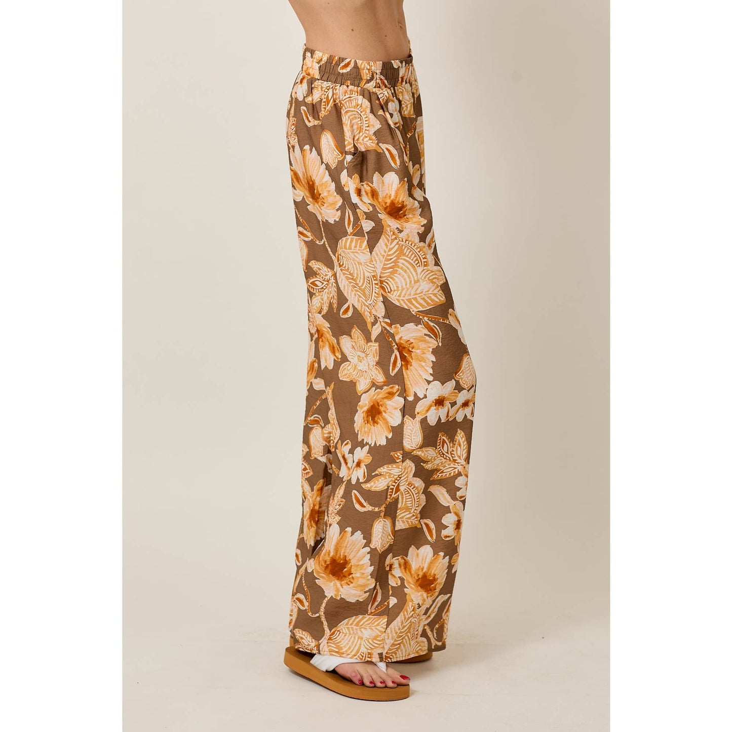 Skylar Rose - Floral Print Wide Leg Pants With Pockets