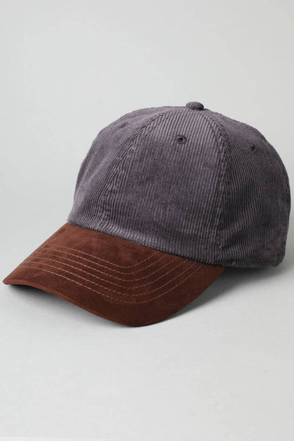 Two-Tone Corduroy with Suede Visor Baseball Cap
