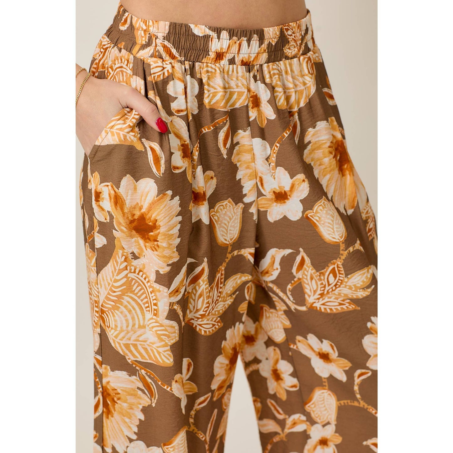 Skylar Rose - Floral Print Wide Leg Pants With Pockets