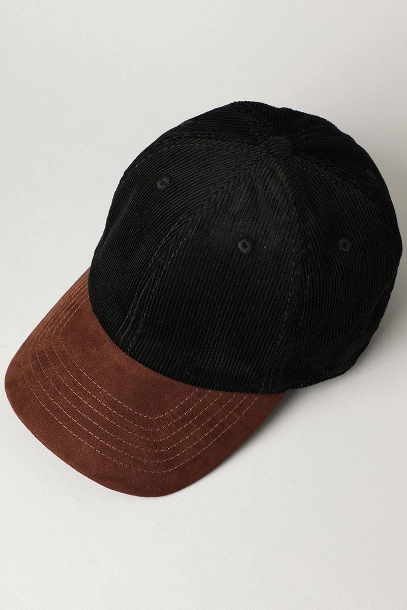 Two-Tone Corduroy with Suede Visor Baseball Cap