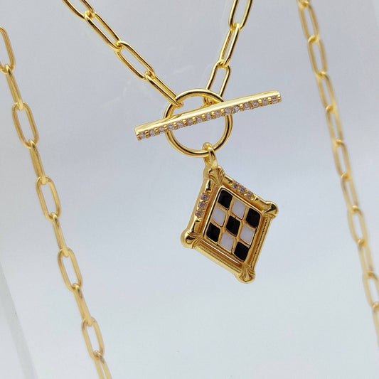 Checkboard Necklace Sterling Silver Gold Vermeil