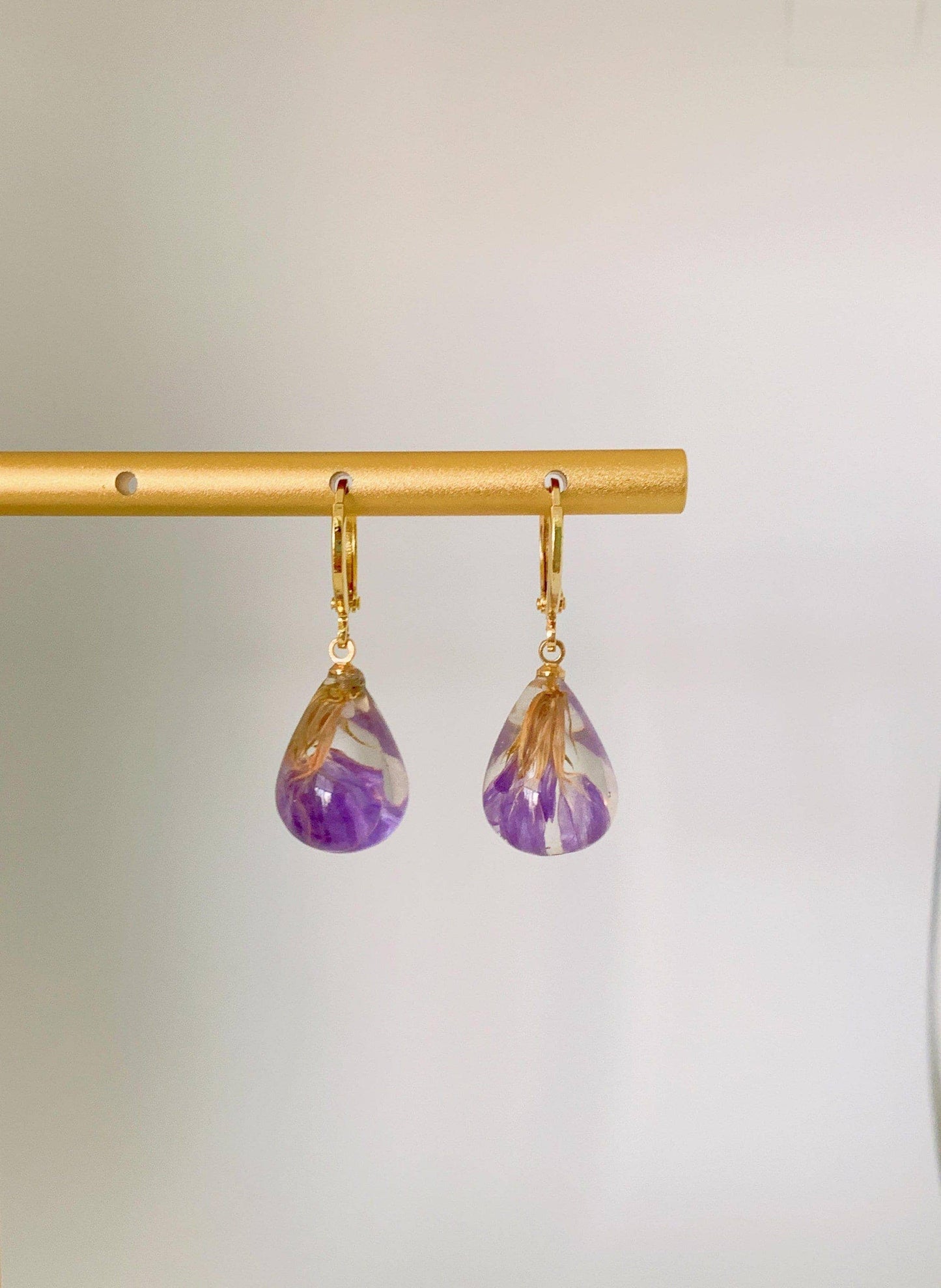 Unique Preserved Purple Floral Earrings