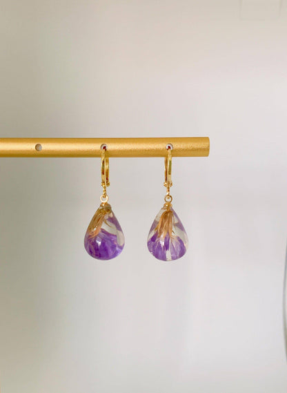 Unique Preserved Purple Floral Earrings