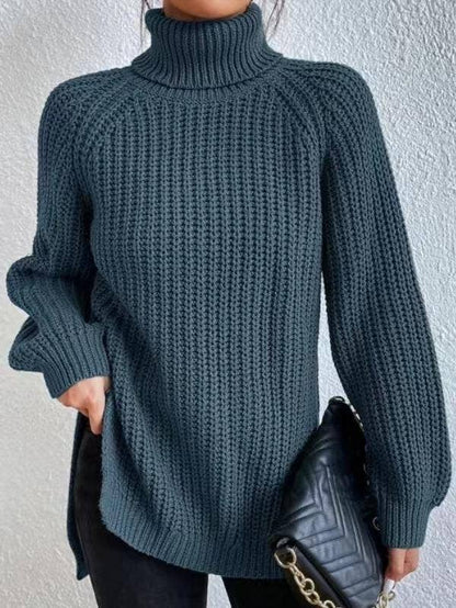Turtle Neck Pullover With Side Slit Sweater