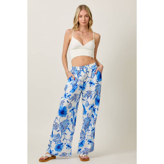 Skylar Rose - Floral Print Wide Leg Pants With Pockets