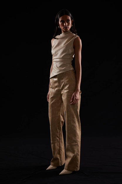 Asymmetric Pleather Mock Neck Sleeveless Top