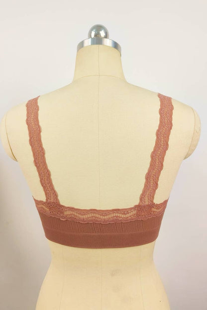 Leto Accessories - Lace Trim Padded Bralette - Romantic Lace Trim