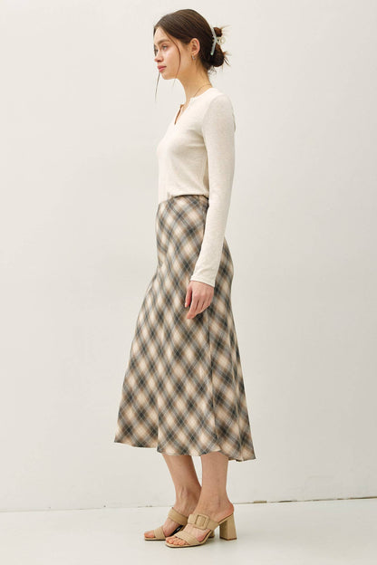 Tartan Plaid Flowy Midi Skirt